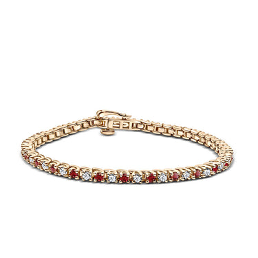 Dámský tenisový náramek DF 2557 ze žlutého zlata, s rubíny a bílými safíry, velikost L