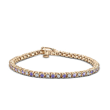 Dámský tenisový náramek DF 2557 ze žlutého zlata, s tanzanity a bílými safíry, velikost S