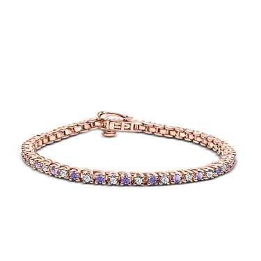 Dámský tenisový náramek DF 2557 z růžového zlata, s tanzanity a bílými safíry, velikost L