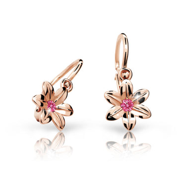 Dětské náušnice Danfil kytičky C1993 z růžového zlata s kamínkem Tcf Red, zapínání brizura