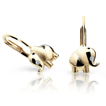 Dětské náušnice Danfil sloníci C1955 ze žlutého zlata s kamínkem White, zapínání klapka