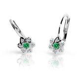Dětské náušnice Danfil kytičky C2149 z bílého zlata s kamínkem Emerald Green, zapínání klapka