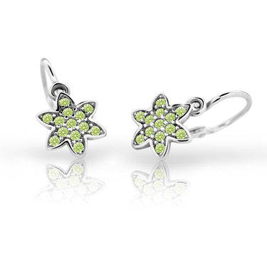 Dětské náušnice Danfil kytičky C2206 z bílého zlata s kamínky Peridot Green, zapínání brizura