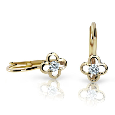 Dětské náušnice Danfil kytičky C1944 ze žlutého zlata s kamínkem White, zapínání klapka