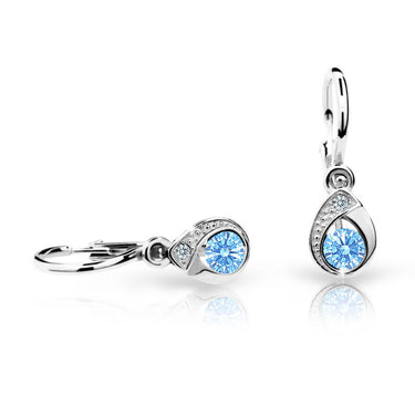Dětské náušnice Danfil kapky C1898 z bílého zlata s kamínkem Arctic Blue, zapínání brizura