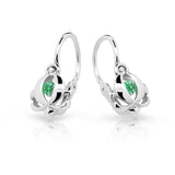 Dětské náušnice Danfil C2218 z bílého zlata s kamínkem Emerald Green, zapínání brizura