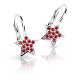 Dětské náušnice Danfil hvězdičky C2228 z bílého zlata s kamínky Ruby Dark, zapínání klapka