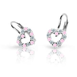 Dětské náušnice Danfil srdíčka C2157 z bílého zlata s kamínky Pink, zapínání klapka