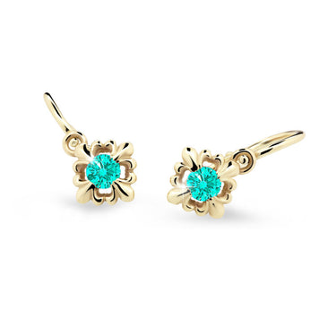 Dětské náušnice Danfil C2212 ze žlutého zlata s kamínkem Mint Green, zapínání brizura