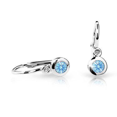 Dětské náušnice Danfil C1537 z bílého zlata s kamínkem Arctic Blue, zapínání brizura