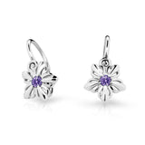 Dětské náušnice Danfil kytičky C2238 z bílého zlata s kamínkem Amethyst, zapínání brizura