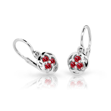Dětské náušnice Danfil C2252 z bílého zlata s kamínky Ruby Dark, zapínání brizura