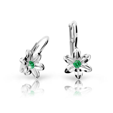 Dětské náušnice Danfil kytičky C1993 z bílého zlata s kamínkem Emerald Green, zapínání klapka