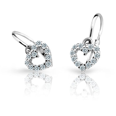 Dětské náušnice Danfil srdíčka C2157 z bílého zlata s kamínky White, zapínání brizura