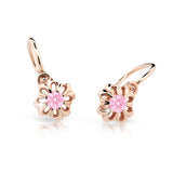 Dětské náušnice Danfil kytičky C2208 z růžového zlata s kamínkem Pink, zapínání brizura