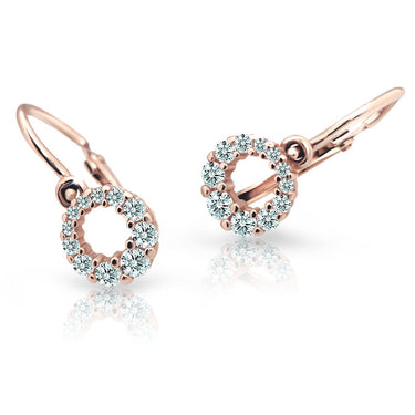 Dětské náušnice Danfil C2154 z růžového zlata s kamínky White, zapínání brizura