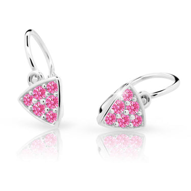 Dětské náušnice Danfil C2207 z bílého zlata s kamínky Pink, zapínání brizura