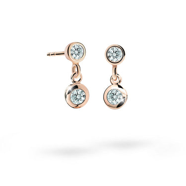 Dětské visací visací náušnice Danfil C1537 z růžového zlata s kamínkem White, zapínání puzeta