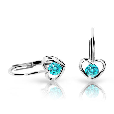 Dětské náušnice Danfil srdíčka C1943 z bílého zlata s kamínkem Mint Green, zapínání klapka