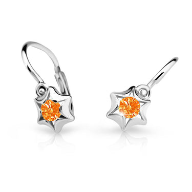 Dětské náušnice Danfil hvězdičky C2159 z bílého zlata s kamínkem Orange, zapínání brizura