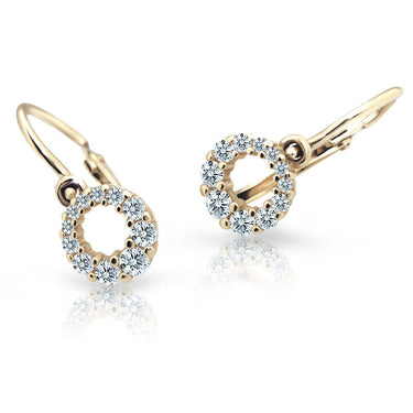 Dětské náušnice Danfil C2154 ze žlutého zlata s kamínky White, zapínání brizura