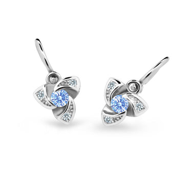 Dětské náušnice Danfil C2203 z bílého zlata s kamínkem Arctic Blue, zapínání brizura