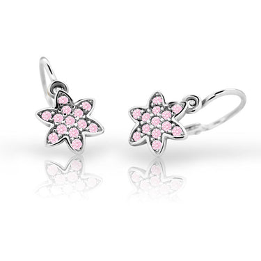 Dětské náušnice Danfil kytičky C2206 z bílého zlata s kamínky Pink, zapínání brizura