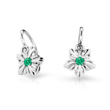 Dětské náušnice Danfil kytičky C2238 z bílého zlata s kamínkem Emerald Green, zapínání brizura