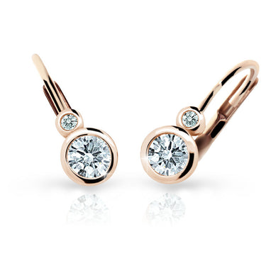 Dětské náušnice Danfil C1984 z růžového zlata s kamínky White, zapínání klapka