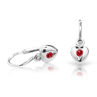 Dětské náušnice Danfil srdíčka C1556 z bílého zlata s kamínkem Ruby Dark, zapínání brizura
