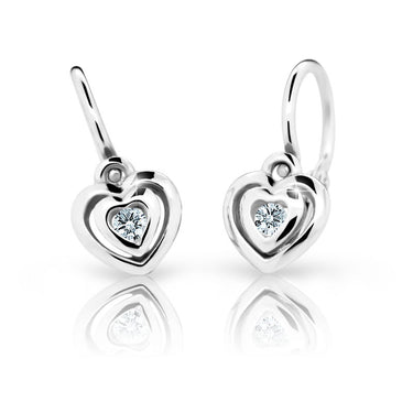 Dětské náušnice Danfil srdíčka C2177 z bílého zlata s kamínkem White, zapínání brizura