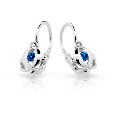Dětské náušnice Danfil C2218 z bílého zlata s kamínkem Dark Blue, zapínání brizura