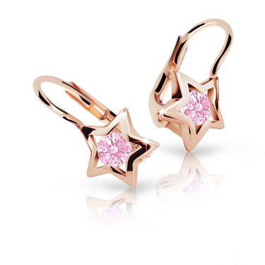 Dětské náušnice Danfil hvězdičky C1942 z růžového zlata s kamínkem Pink, zapínání klapka