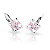 Dětské náušnice Danfil kytičky C2215 z bílého zlata s kamínky Pink, zapínání klapka