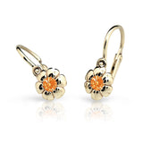 Dětské náušnice Danfil kytičky C2151 ze žlutého zlata s kamínkem Orange, zapínání brizura