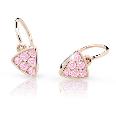 Dětské náušnice Danfil C2207 z růžového zlata s kamínky Pink, zapínání brizura