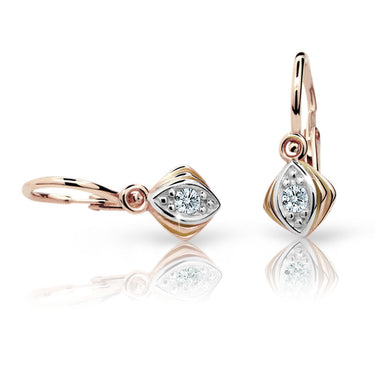 Dětské náušnice Danfil C1897 z růžového zlata s kamínkem White, zapínání brizura
