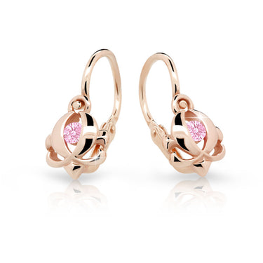 Dětské náušnice Danfil C2218 z růžového zlata s kamínkem Pink, zapínání brizura