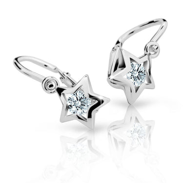Dětské náušnice Danfil hvězdičky C1942 z bílého zlata s kamínkem White, zapínání brizura