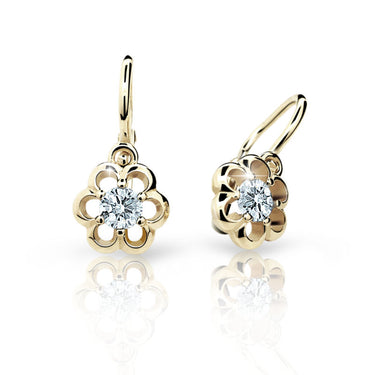 Dětské náušnice Danfil kytičky C1947 ze žlutého zlata s kamínkem White, zapínání brizura