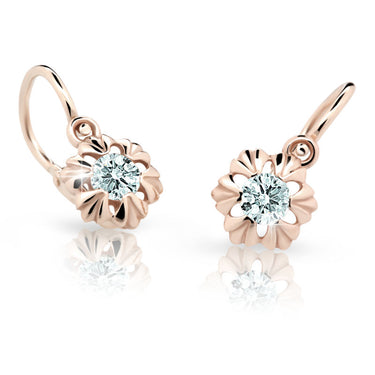 Dětské náušnice Danfil C2213 z růžového zlata s kamínkem White, zapínání brizura