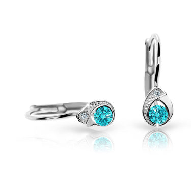 Dětské náušnice Danfil kapky C1898 z bílého zlata s kamínkem Mint Green, zapínání klapka