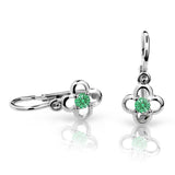Dětské náušnice Danfil kytičky C1944 z bílého zlata s kamínkem Emerald Green, zapínání brizura