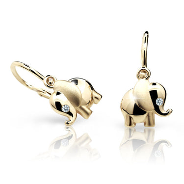 Dětské náušnice Danfil sloníci C1955 ze žlutého zlata s kamínkem White, zapínání brizura
