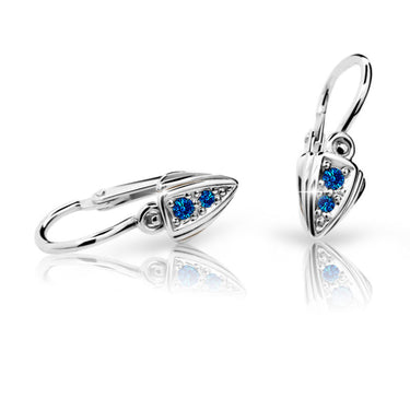 Dětské náušnice Danfil C1899 z bílého zlata s kamínky Dark Blue, zapínání brizura