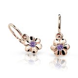 Dětské náušnice Danfil kytičky C1736 z růžového zlata s kamínkem Amethyst, zapínání brizura