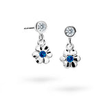 Dětské visací náušnice Danfil kytičky C1736 z bílého zlata s kamínkem Dark Blue, zapínání puzeta