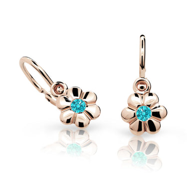 Dětské náušnice Danfil kytičky C1736 z růžového zlata s kamínkem Mint Green, zapínání brizura