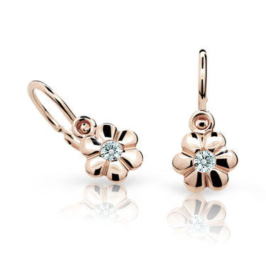 Dětské náušnice Danfil kytičky C1736 z růžového zlata s kamínkem White, zapínání brizura