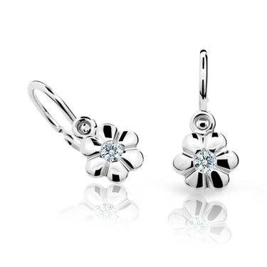 Dětské náušnice Danfil kytičky C1736 z bílého zlata s kamínkem White, zapínání brizura